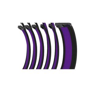 Custom Sleeved PSU Extension Cable Kit – Black & Purple (24-Pin, 8-Pin CPU, 8-Pi